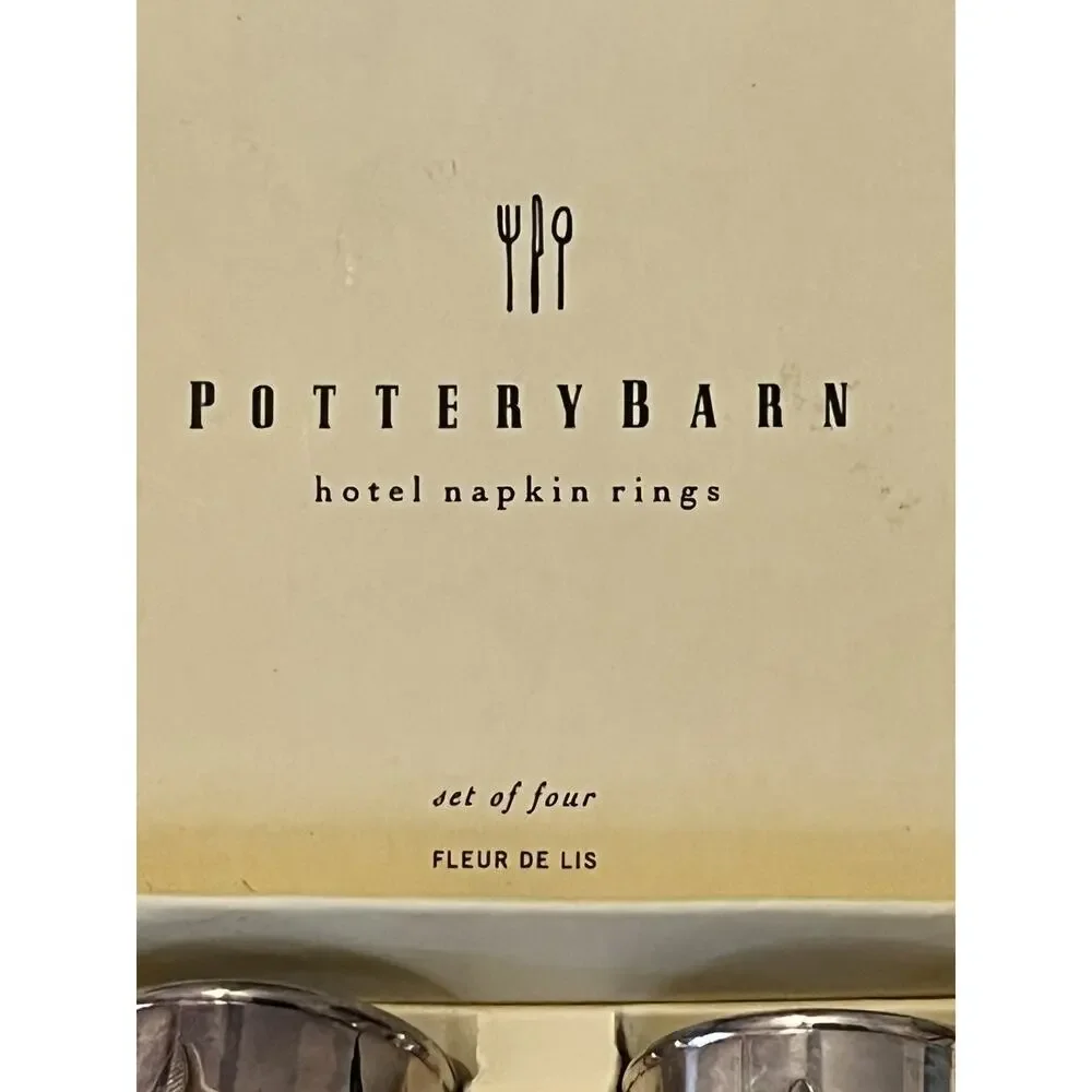 Pottery Barn Hotel Napkin Rings Set of 4 Fleur De Lis Silver Dinnerware